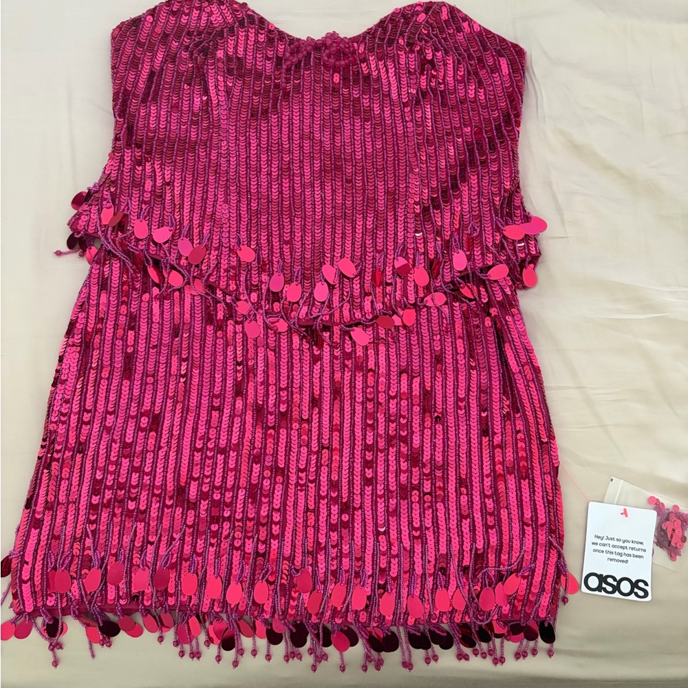 ASOS Fuchsia Sequin Fringe Mini Dress - Picture 5 of 8
